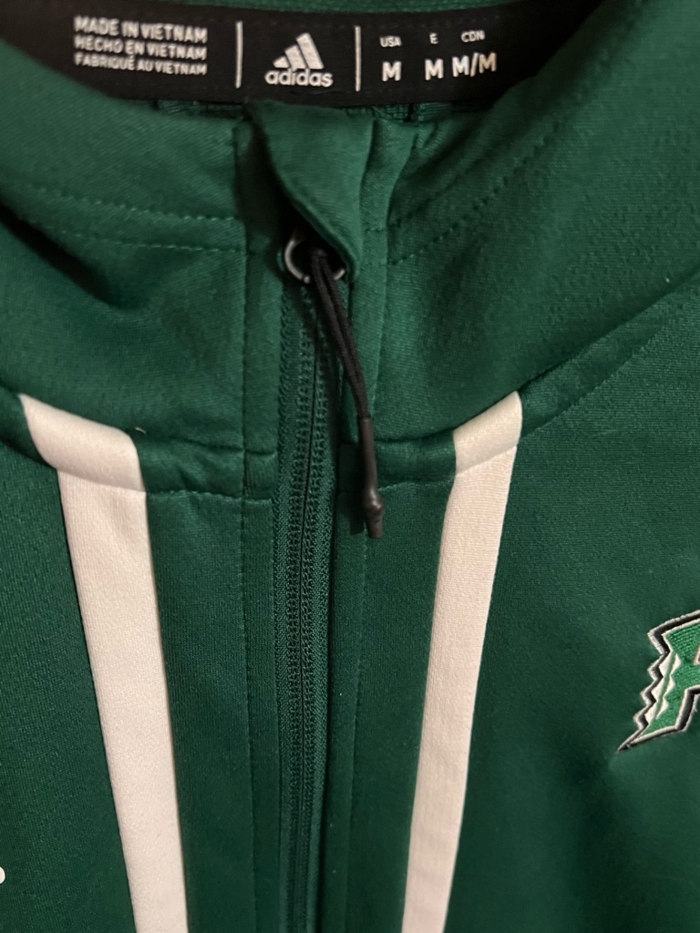 UH Warriors x Adidas Green Zip Hoodie with White Stripes